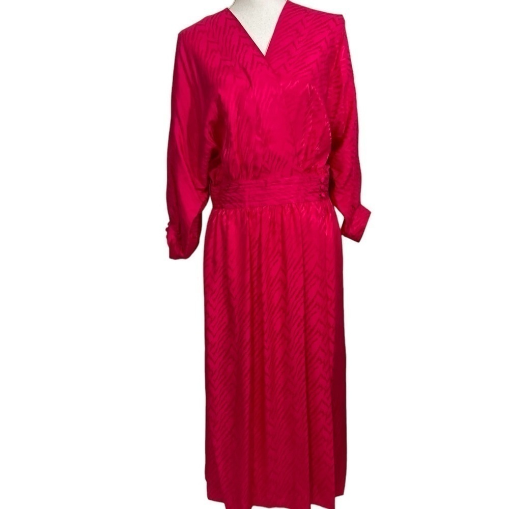 Vintage Lauren Alexandra Silk Wrap Dress Dolman Sleeve Fuchsia Pink Medium Sz 12